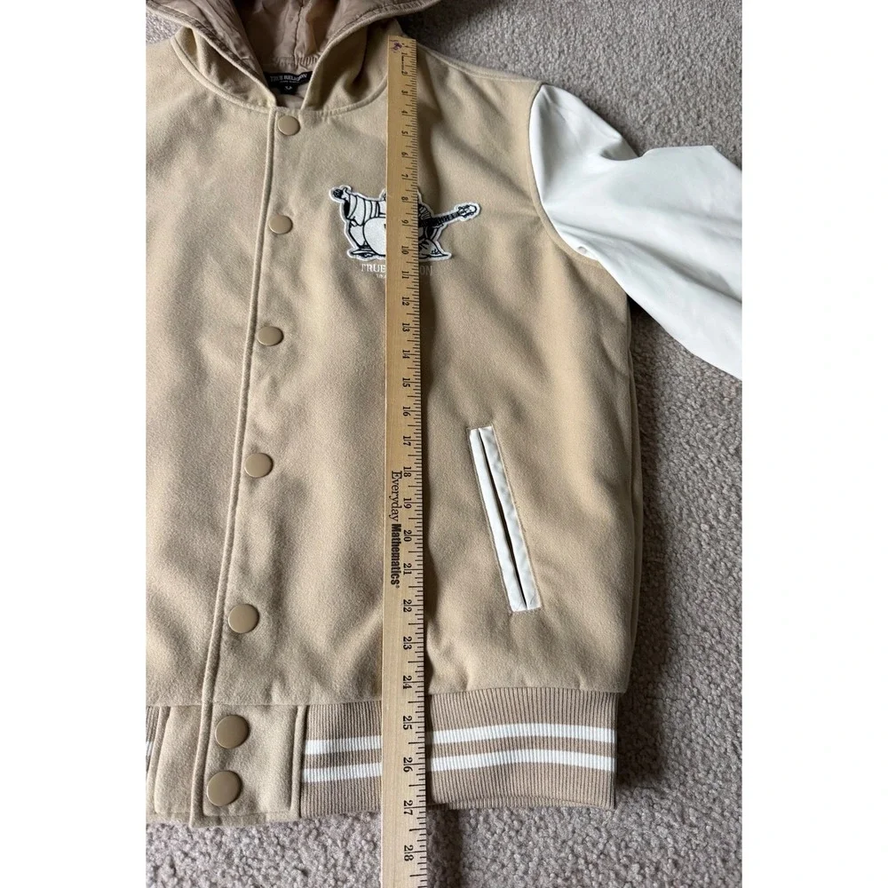 True Religion Varsity Jacket Two Toned Buddha Hooded Cream White Men's Medium